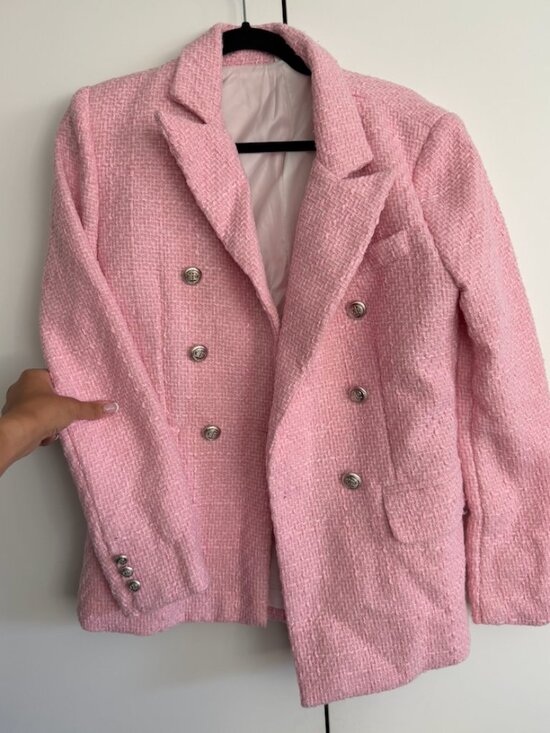Jackets & Blazers - Pink Tweed Double Breasted Blazer Size Small